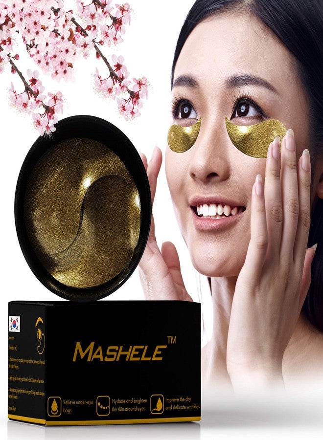 MASHELE Korean 2pack Under Eye Patches 24K Gold Black Pearl Mask Anti-Aging Hyaluronic Acid Collagen Neck Forehead Laugh Line Pad Reducing Dark Circles & Wrinkles Treatment (120pcs, gold eye patches) - Image 3